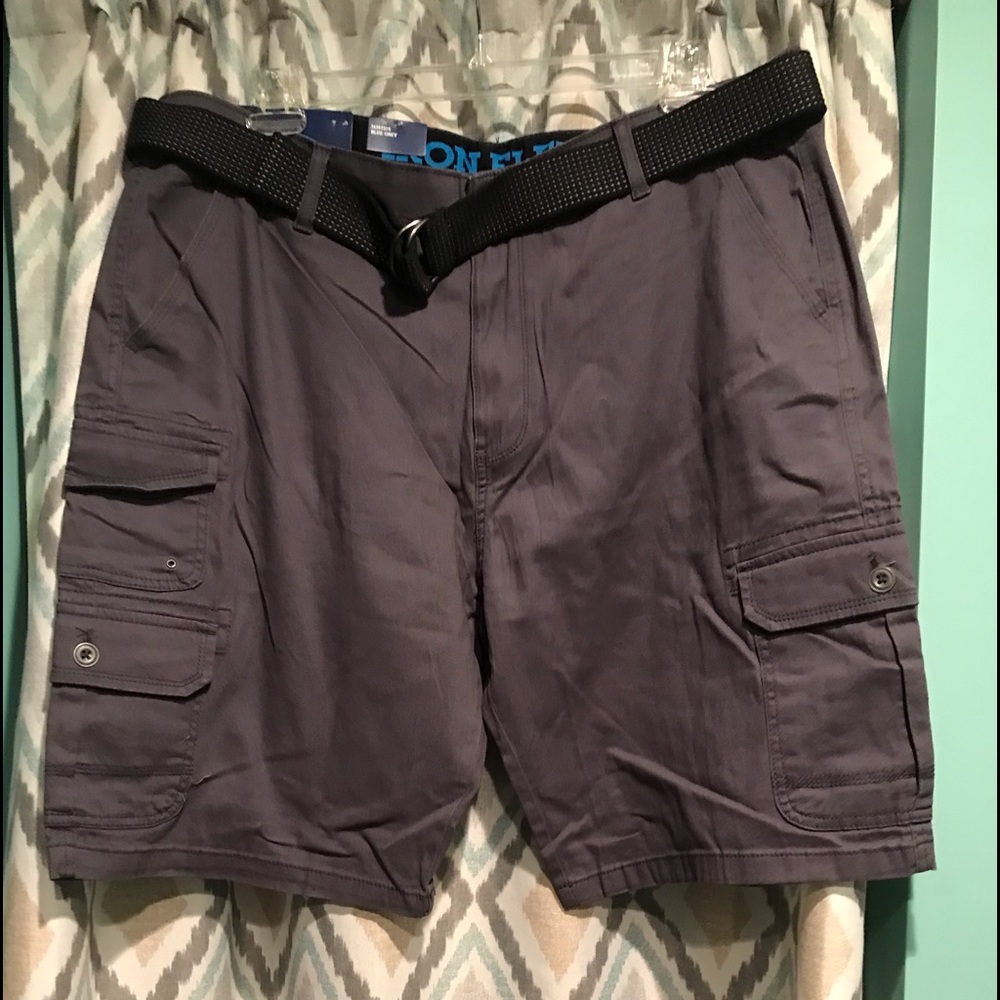 Brand New Iron Co Mens Shorts Multiple Pockets Zipper Button Belt Gray Size 40